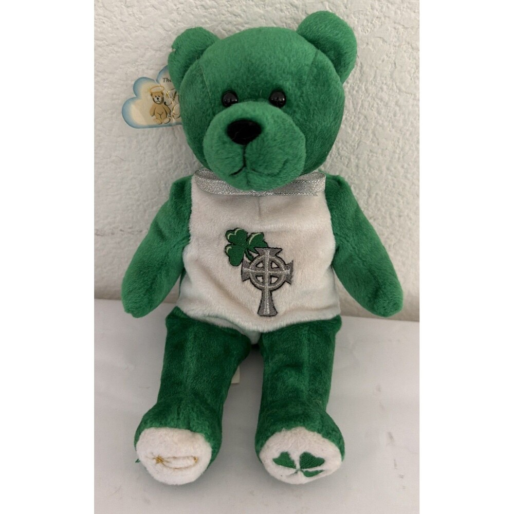 The Original Holy Bear Green & White Plush Ireland Celtic Cross Teddy Bear Stuff